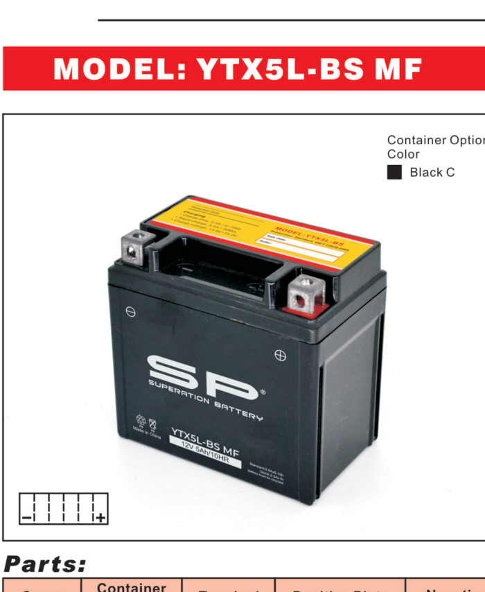 SP YTX5L-BS MF Motorcycle Battery 12V 5Ah