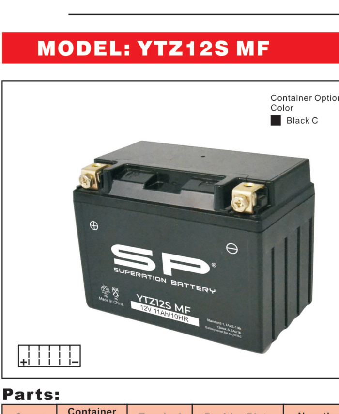 SP YTZ12S MF Motorcycle Battery 12V 11.2Ah