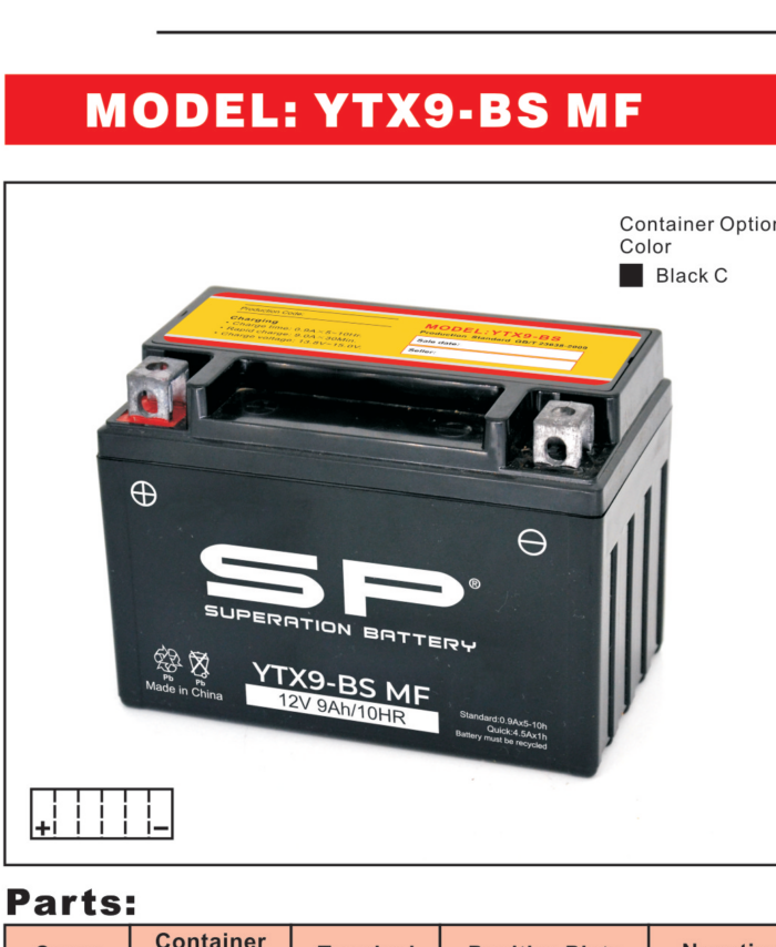 SP YTX9-BS MF Motorcycle Battery 12V 9Ah