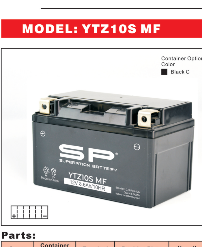 SP YTZ10S MF Motorcycle Battery 12V 8.6Ah