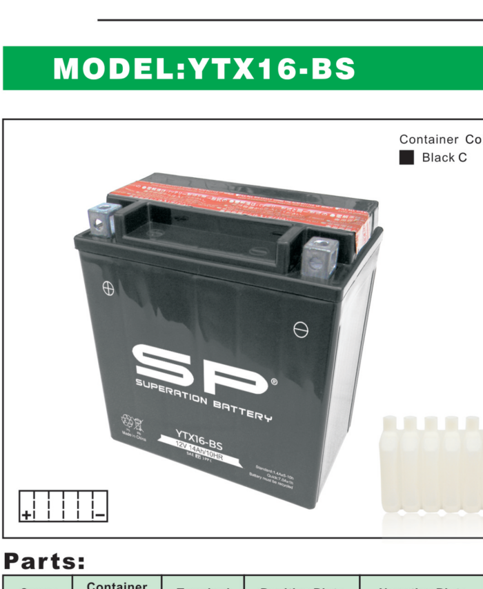 SP YTX16-BS Motorcycle Battery 12V 14Ah