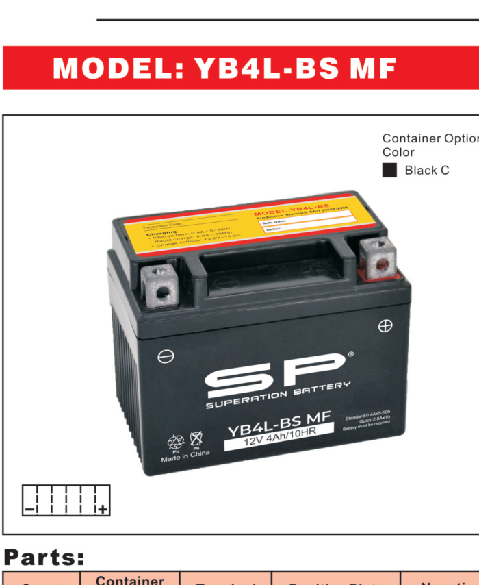 SP YB4L-BS MF Motorcycle Battery 12V 4Ah