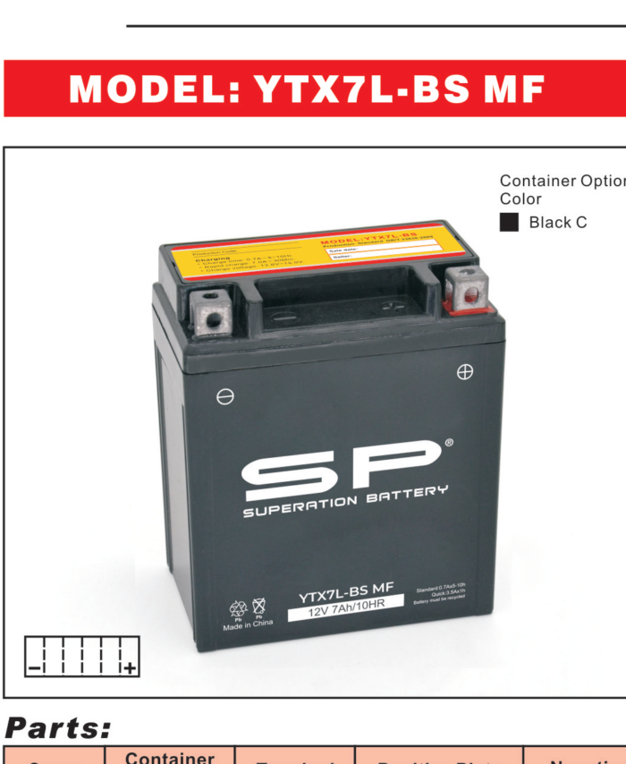 SP YTX7L-BS MF Motorcycle Battery 12V 7Ah