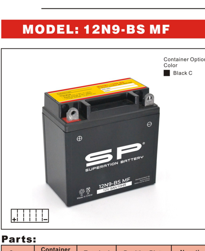 SP 12N9-BS MF Motorcycle Battery 12V 9Ah