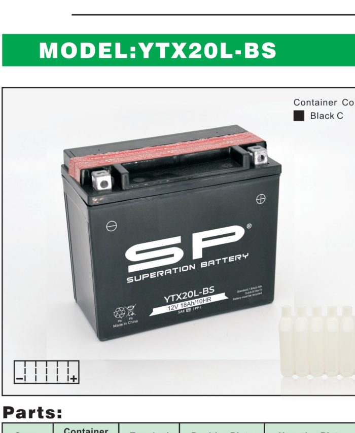 SP YTX20L-BS Motorcycle Battery 12V 18Ah