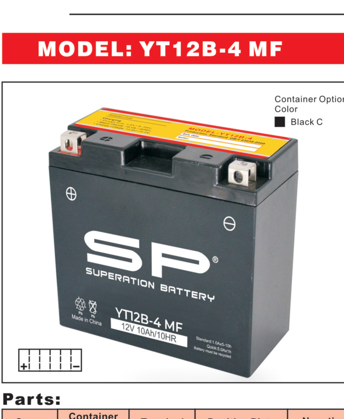 SP YT12B-4 MF Motorcycle Battery 12V 10Ah