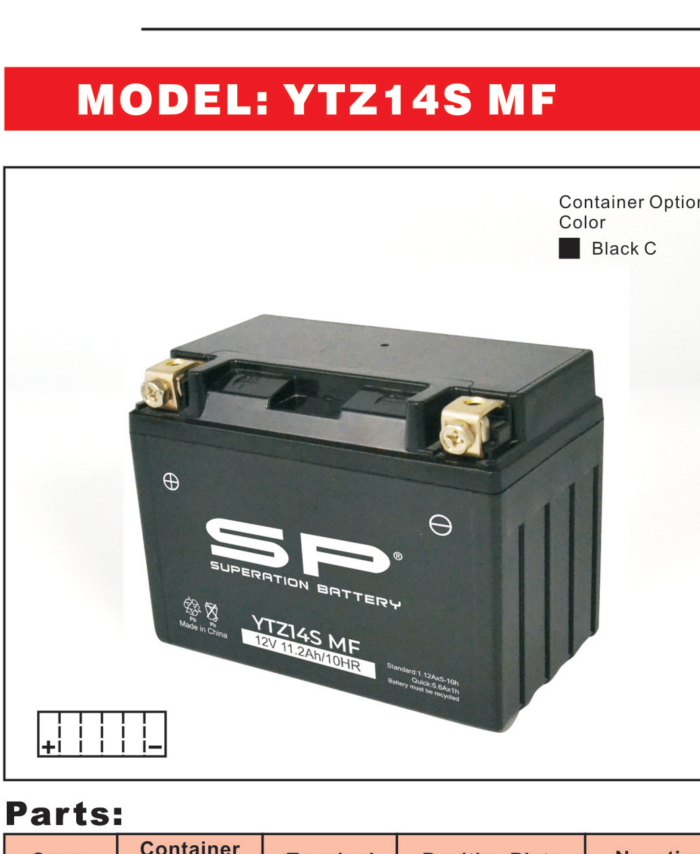 SP YTZ14S MF Motorcycle Battery 12V 11.2Ah