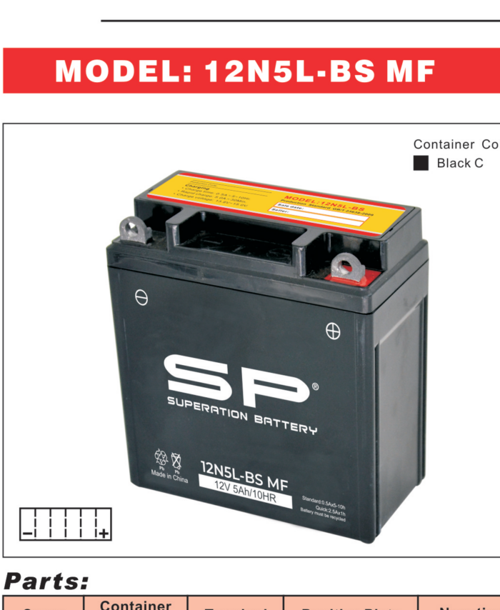 SP 12N5L-BS MF Motorcycle Battery 12V 5Ah