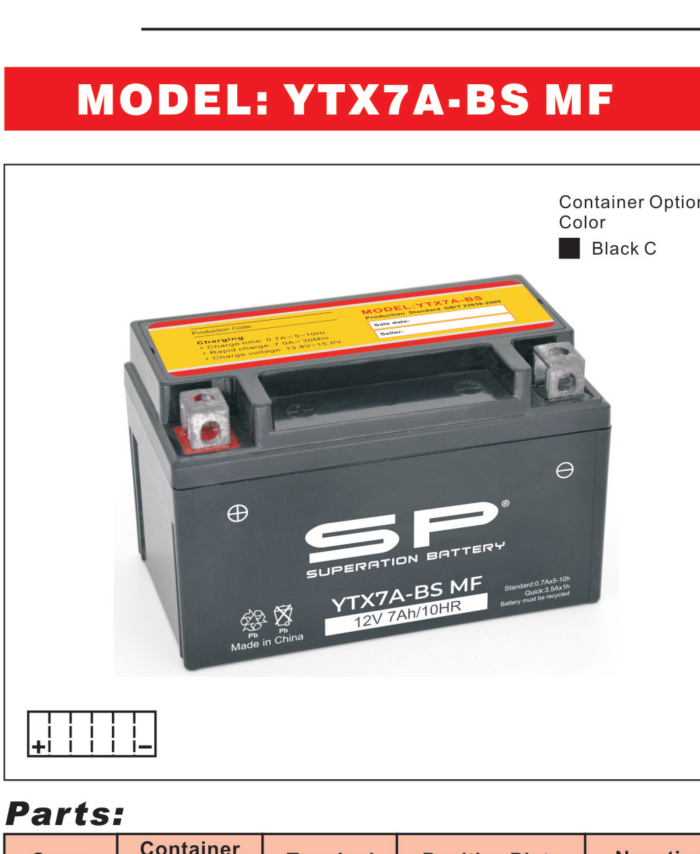 SP YTX7A-BS MF Motorcycle Battery 12V 7Ah